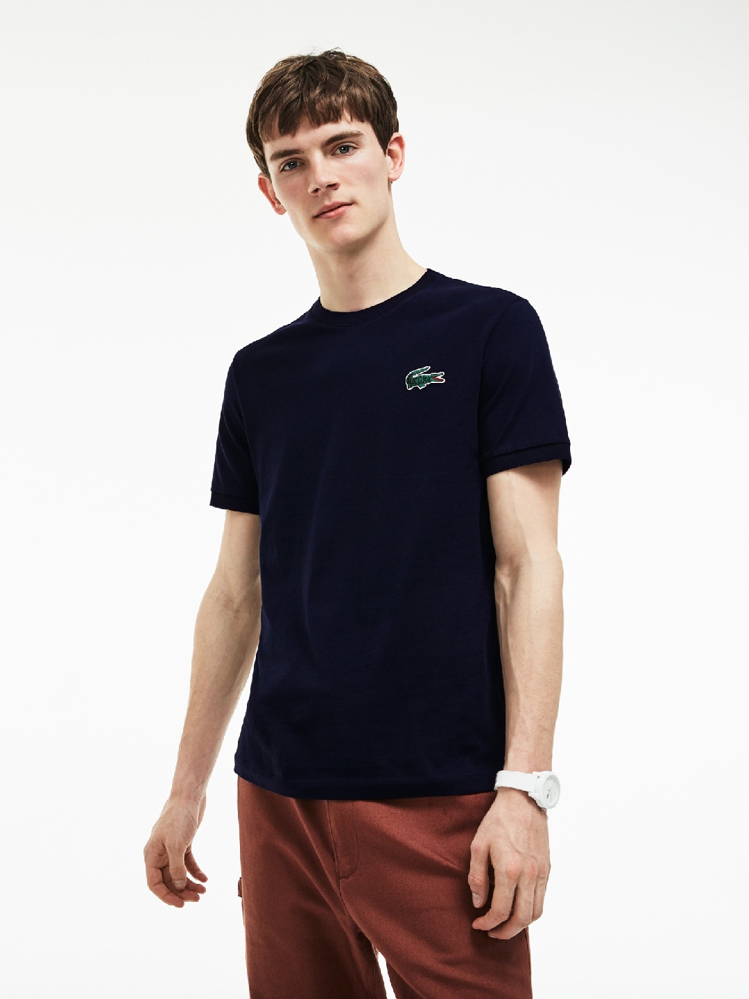 Buy Lacoste Men Navy Blue Solid Neck Pure Shirt - Tshirts for Men | Myntra