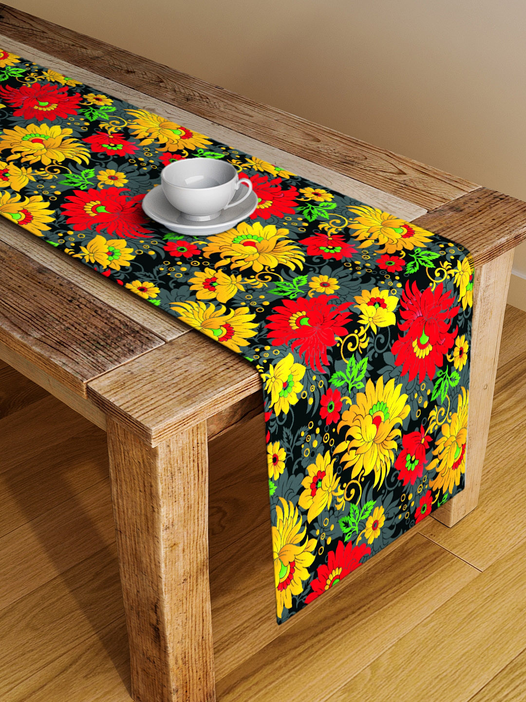 Alina decor Black & Yellow Floral Table Runner