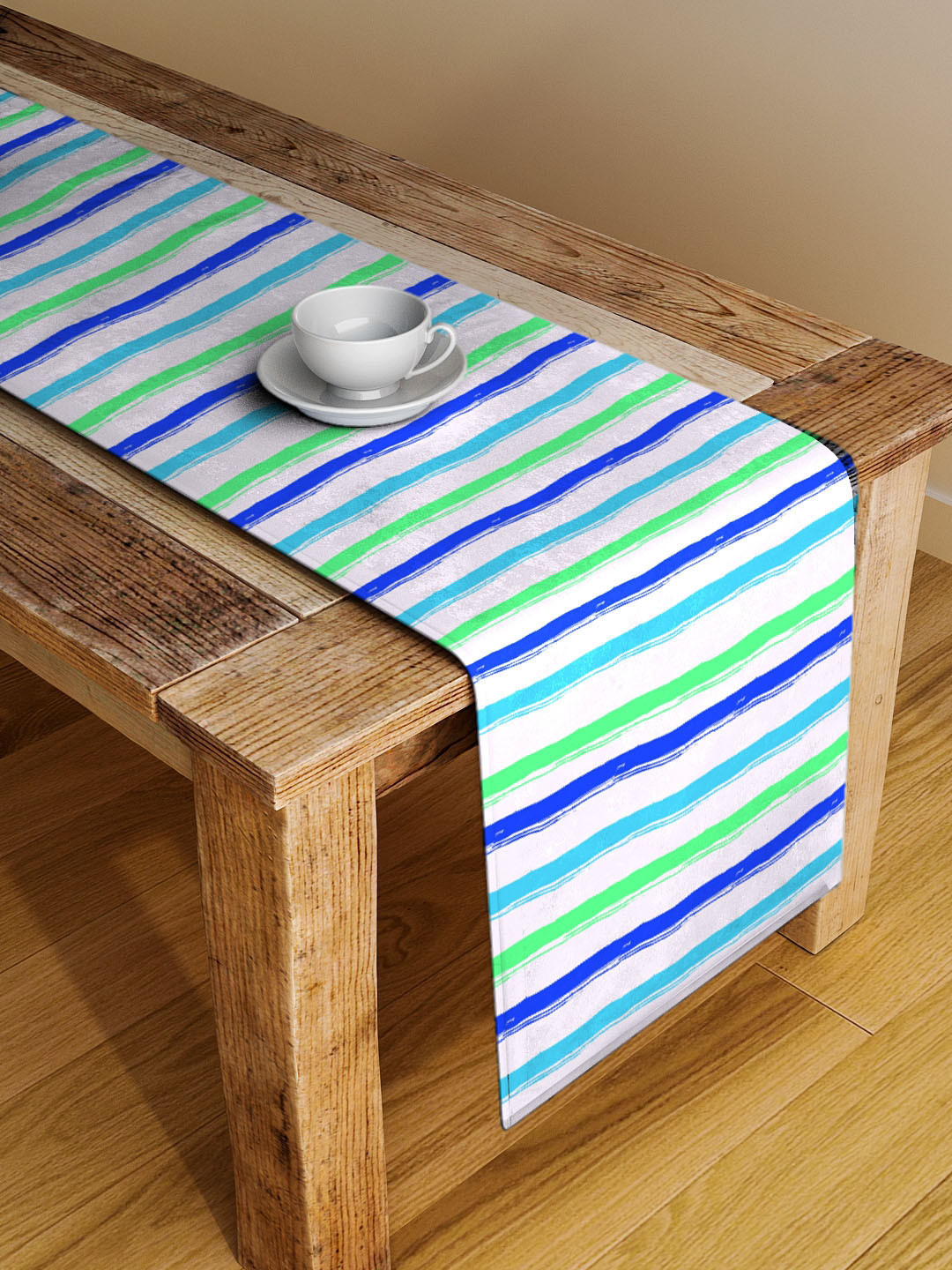 Alina decor Off-White & Blue Striped Table Runner