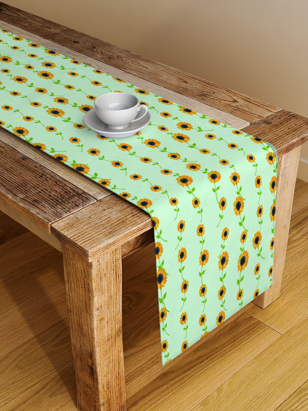Alina decor Green & Yellow Floral Table Runner