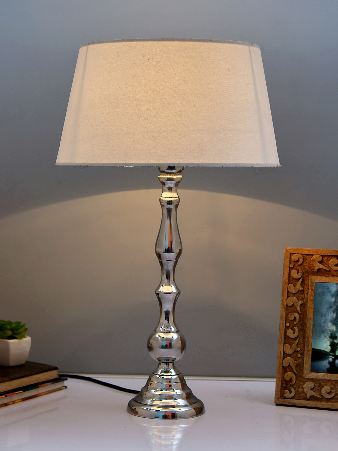Homesake Silver-Toned Solid Handcrafted Bedside Standard Lamp