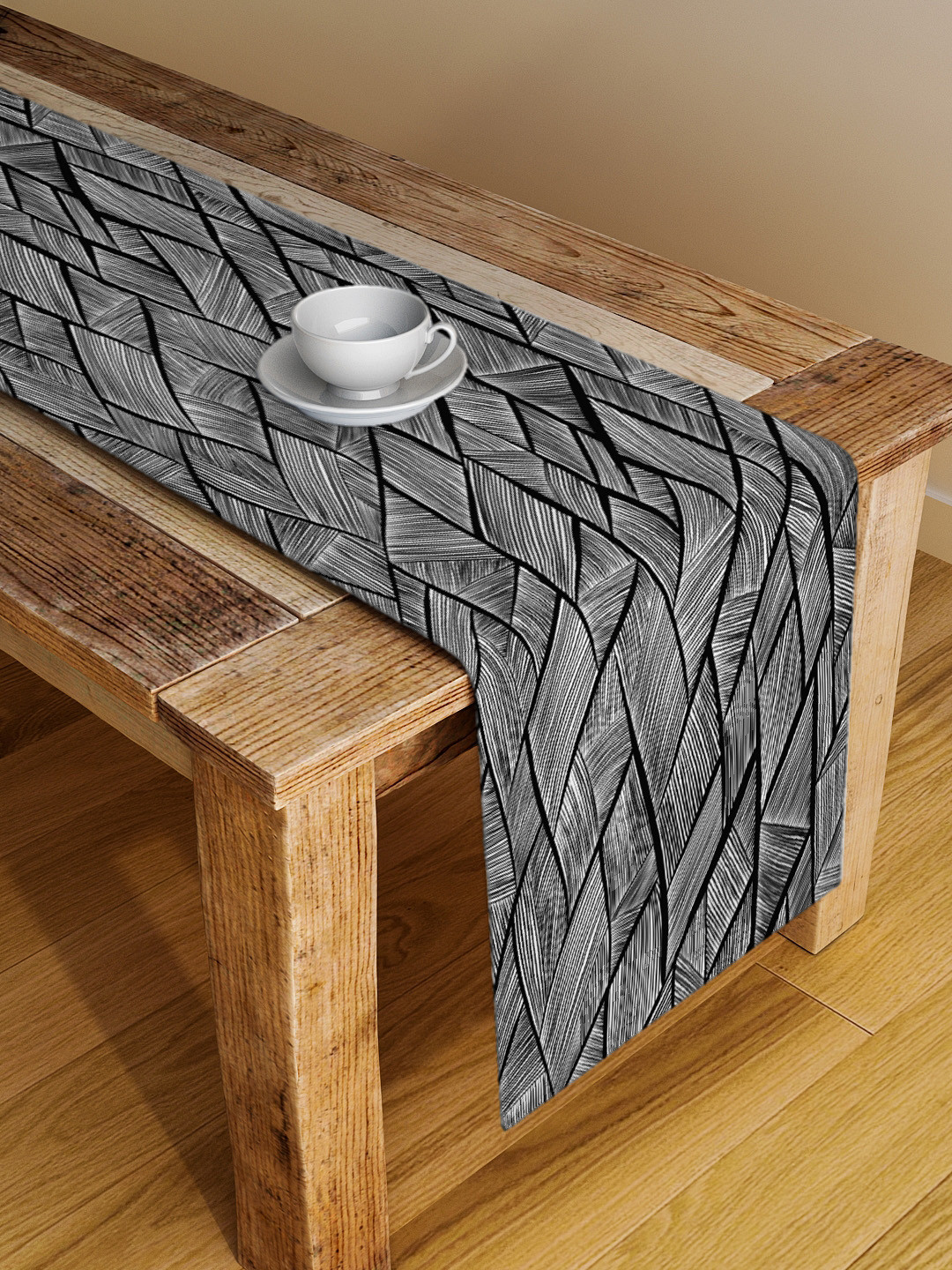 Alina decor Grey & Black Geometric Table Runner