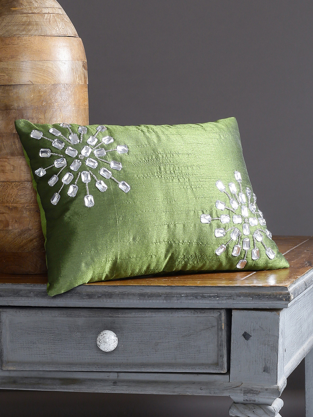 Alina decor Green Set of Single Solid Rectangle Cushion Covers