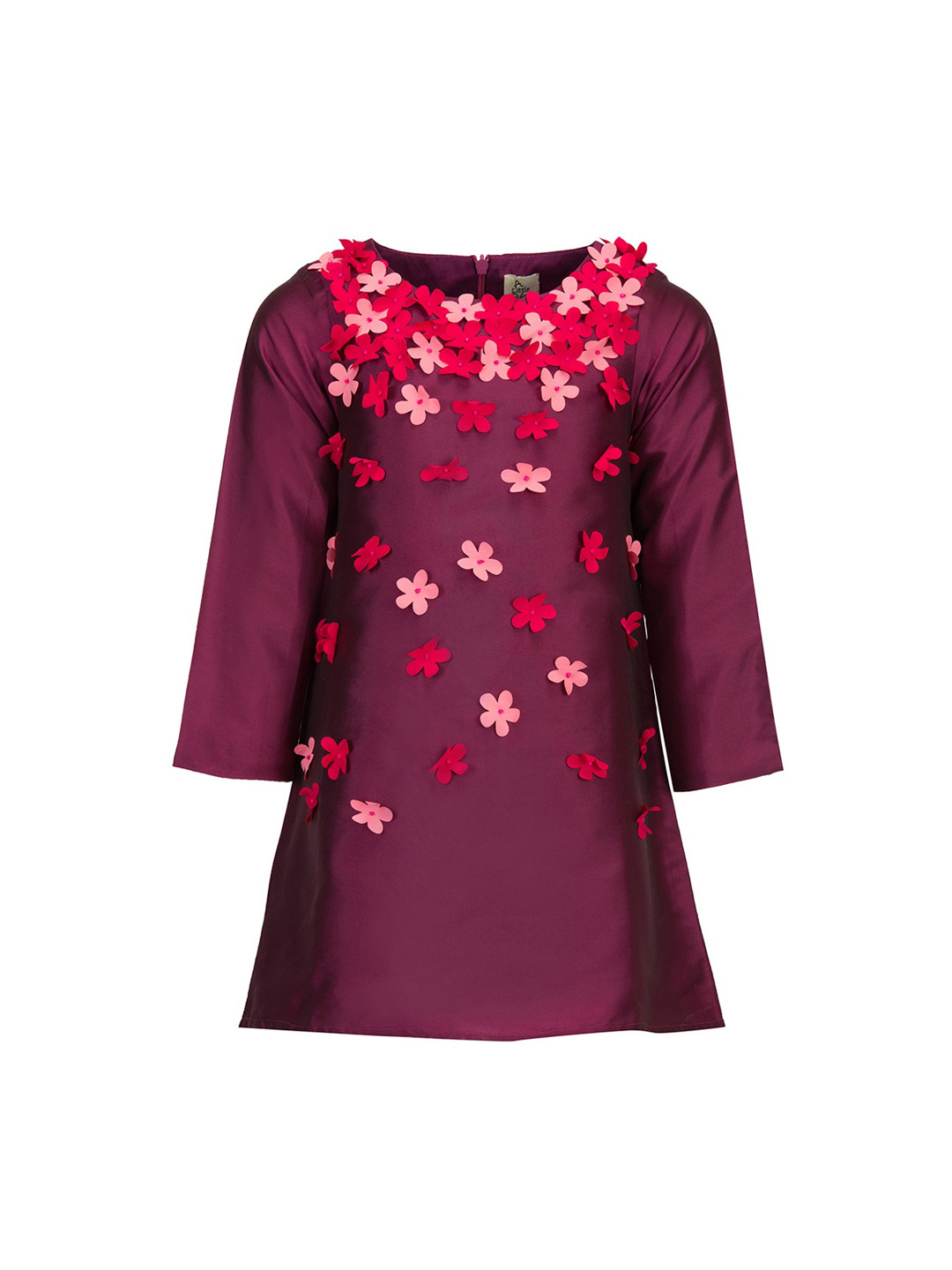 A Little Fable Girls Purple Self Design A-Line Dress