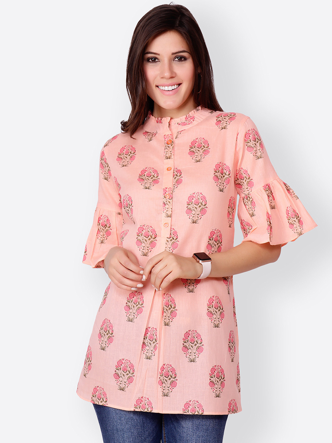 Cation Coral Printed Bell Sleeves Tunic