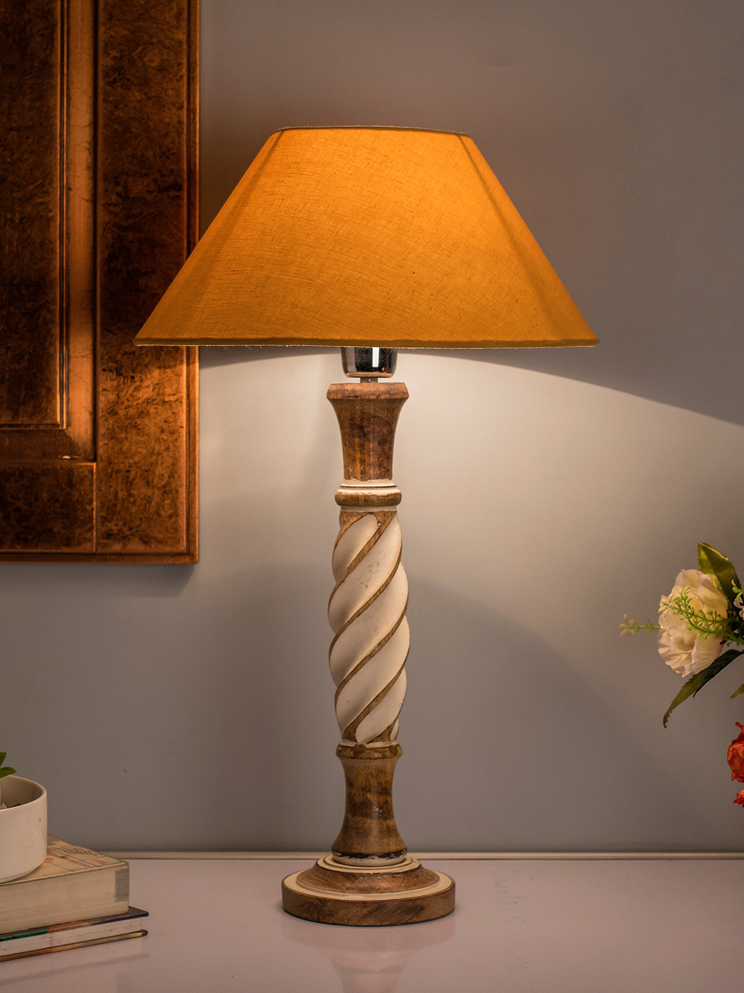 Homesake Brown & Beige Textured Bedside Standard Lamp with Shade