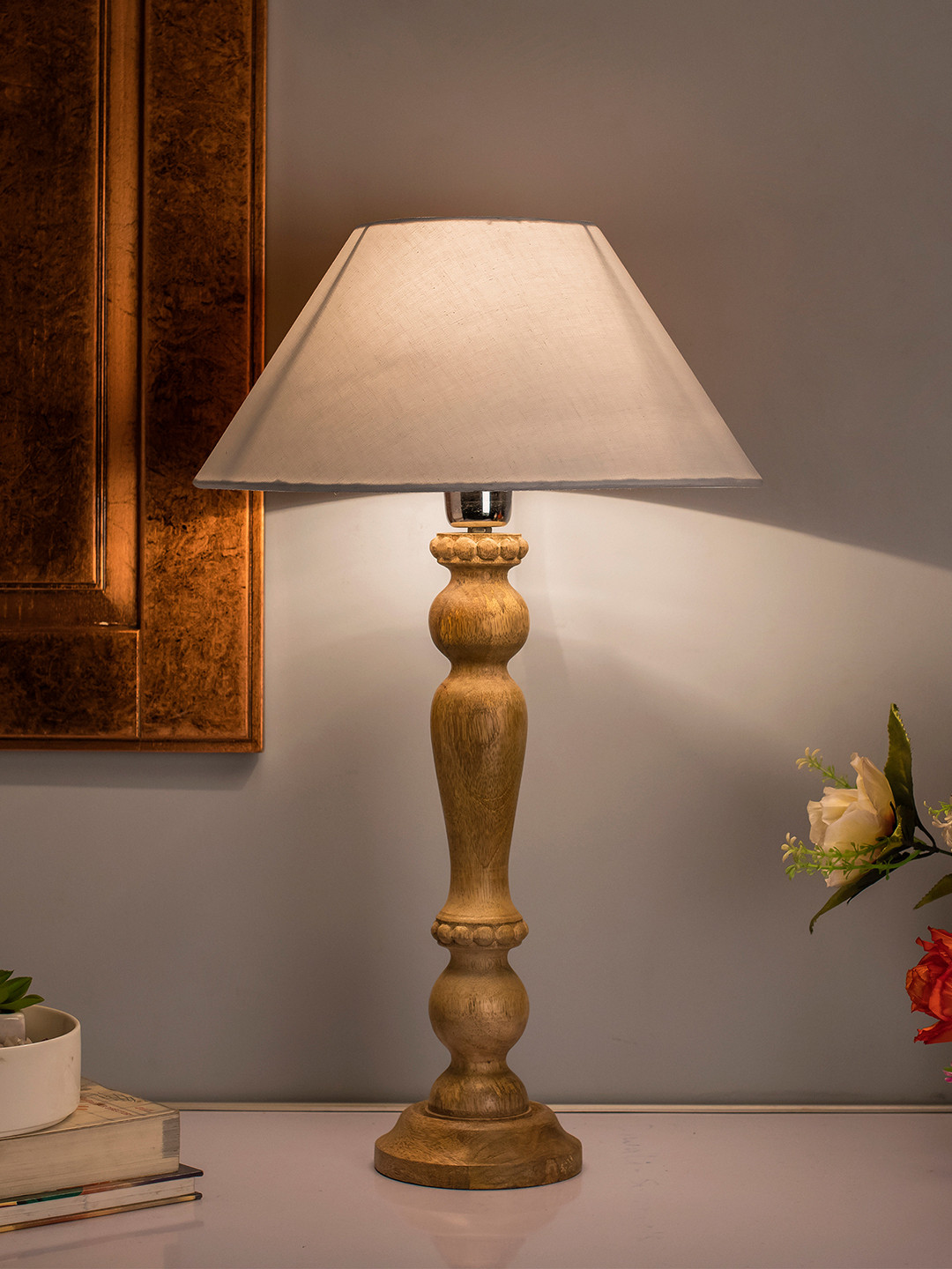 Homesake Beige Solid Eureka Polka Handcrafted Table Lamp with Shade