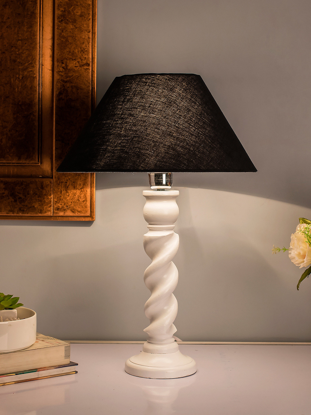 Homesake Navy Blue Solid Handcrafted Bedside Standard Table Lamp with Shade