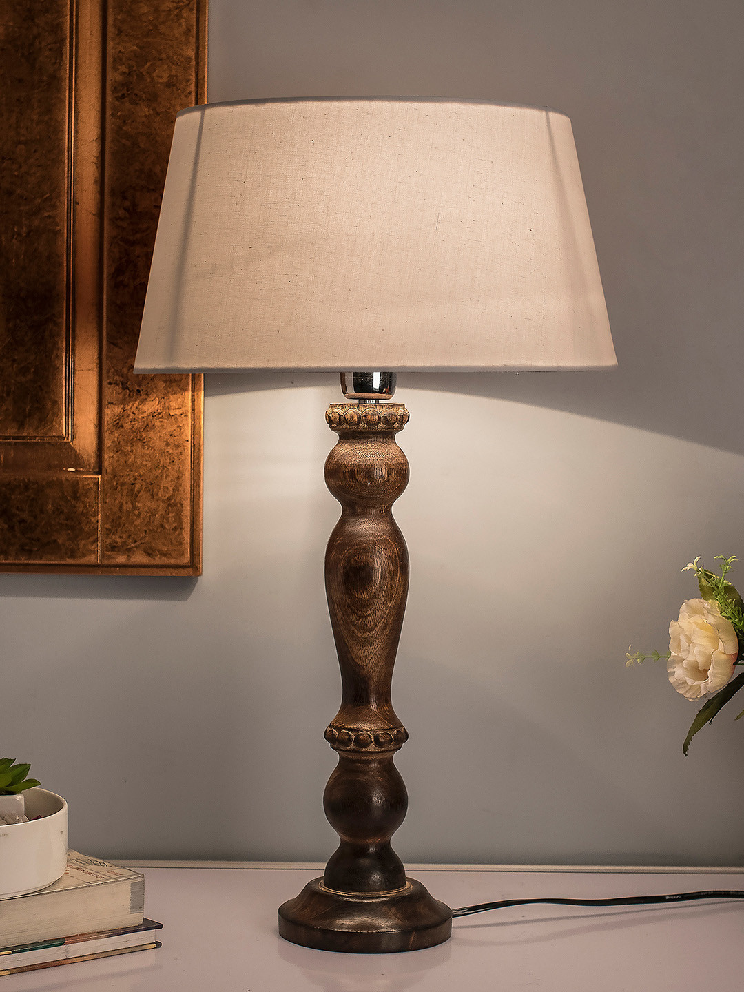 Homesake Black & Cream-Coloured Solid Bedside Standard Table Lamp with Shade