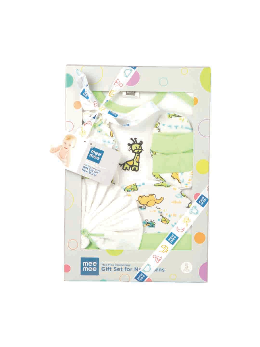 Mee Mee White & Green Printed 7-Piece Baby Gift Set