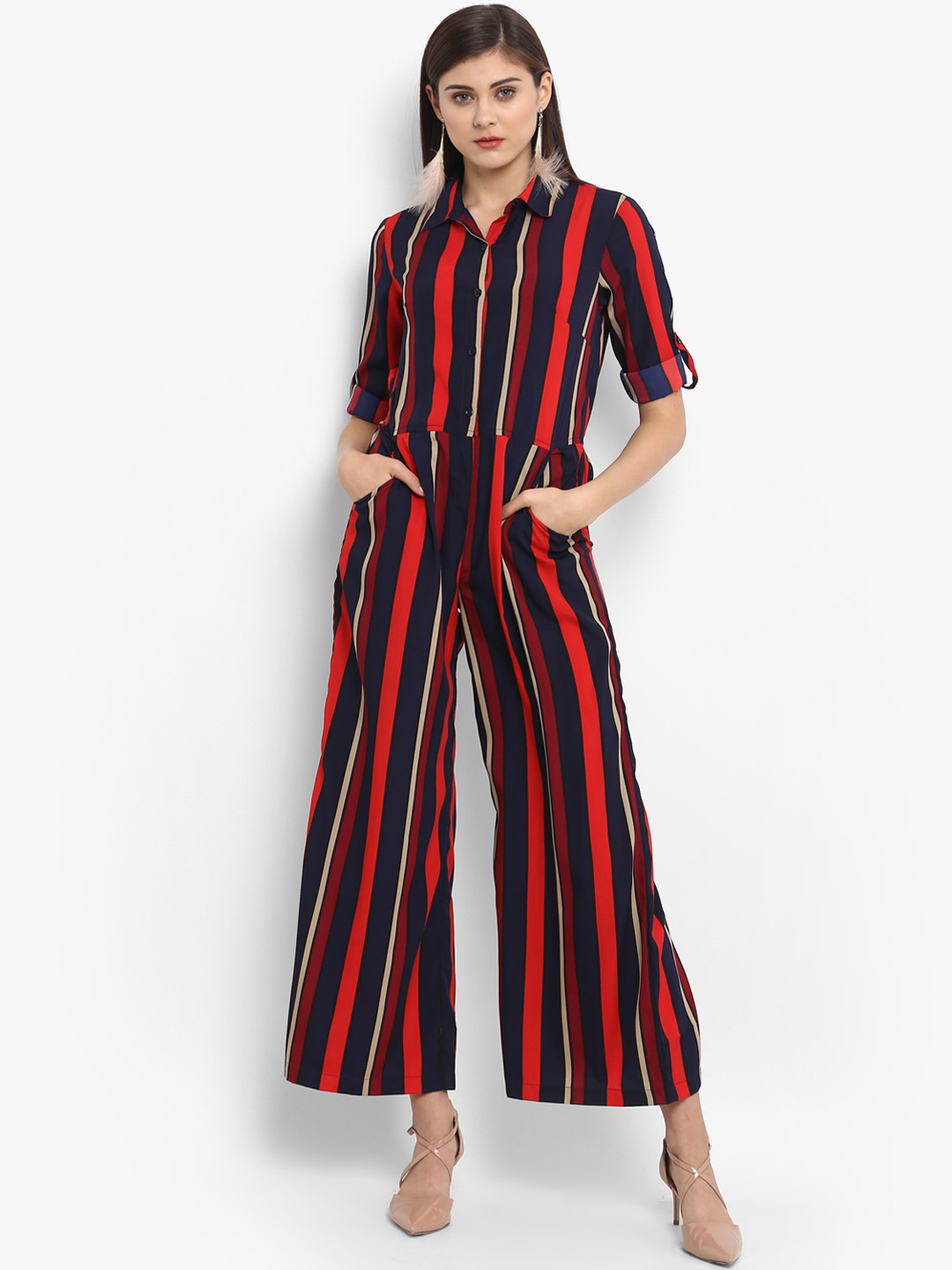 striped jumpsuit myntra