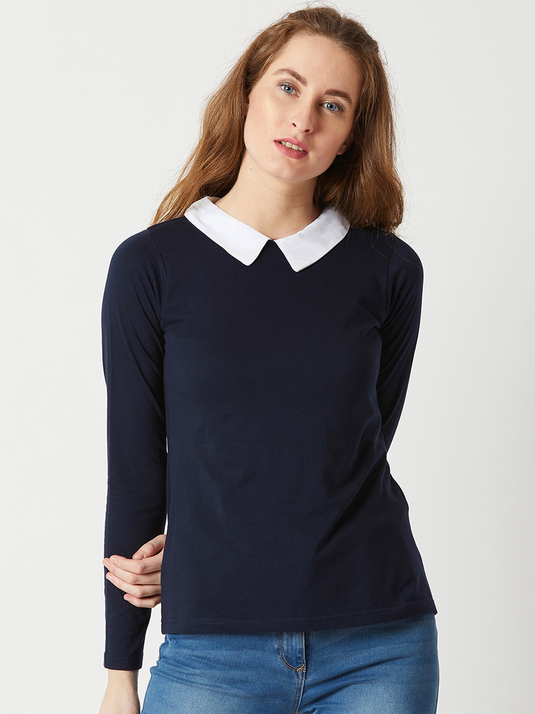 Buy Miss Chase Navy Blue Pure Cotton Top -  - Apparel for Women