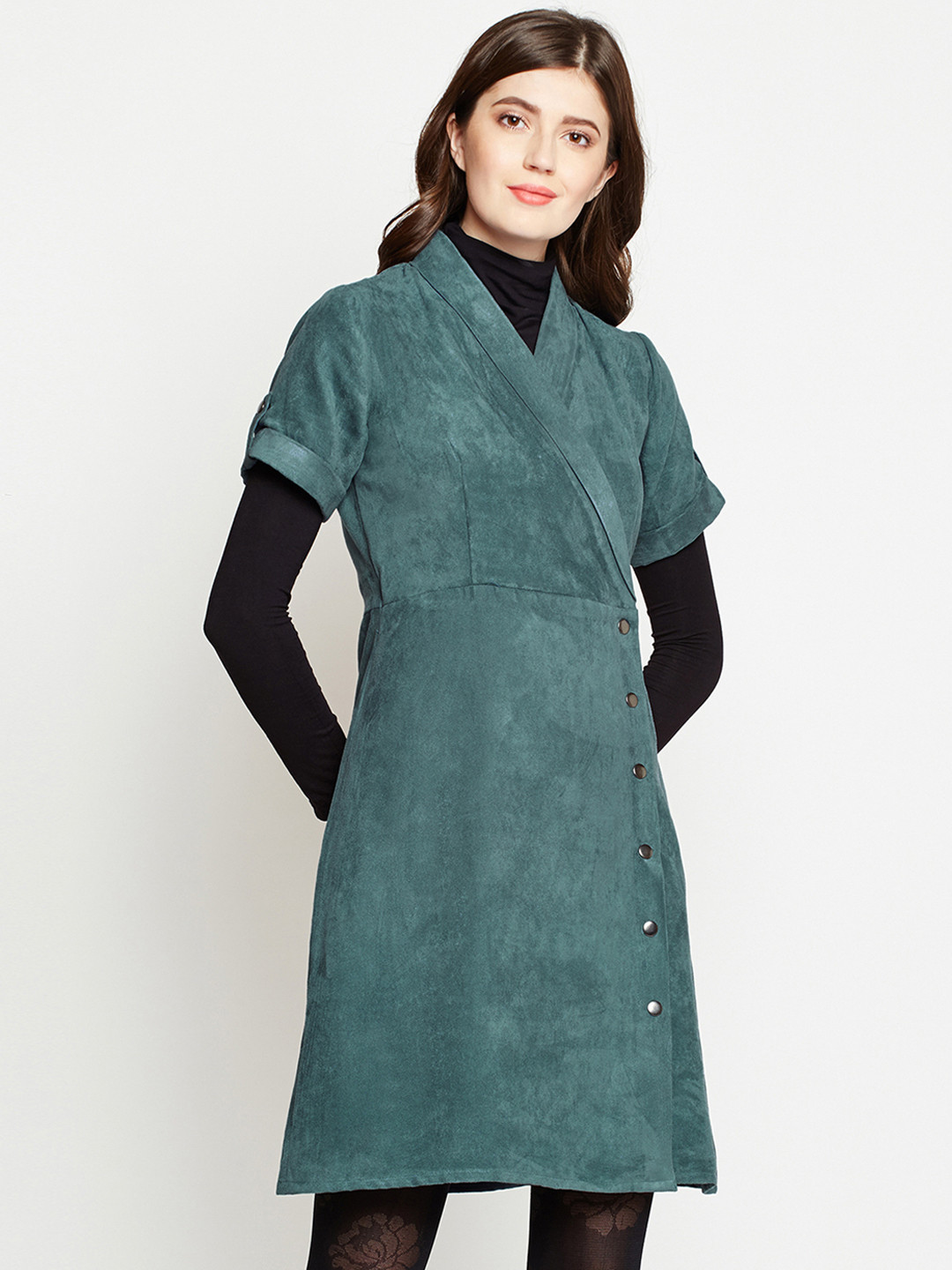 Marie Claire Women Sea Green Solid Wrap Dress