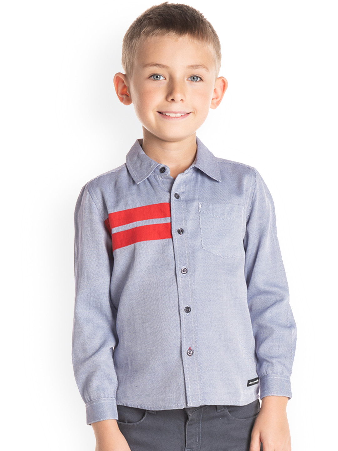 Cherry Crumble Boys Grey Classic Regular Fit Self Design Casual Shirt