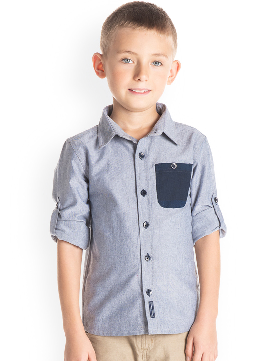 Cherry Crumble Boys Grey Classic Regular Fit Self Design Casual Shirt