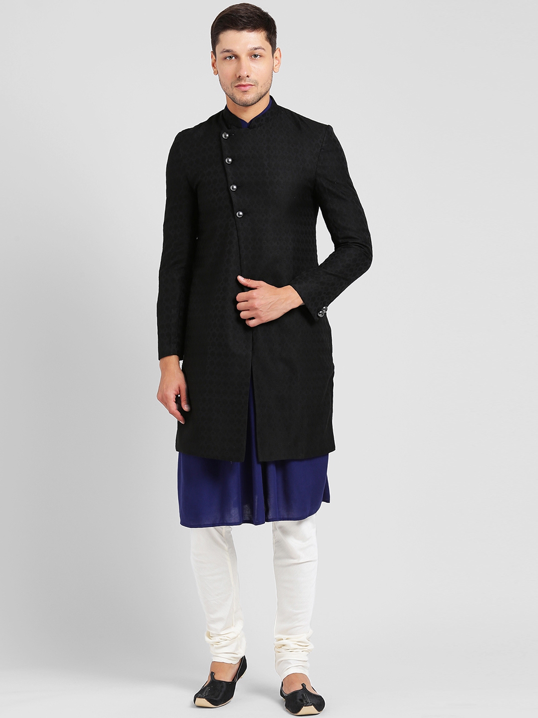 Buy KISAH Men Black Blue Off White Sherwani Set Sherwani for
