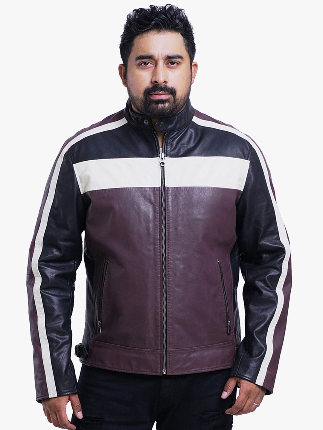 Buy Roadies By Justanned Men Brown Colourblocked Leather Jacket