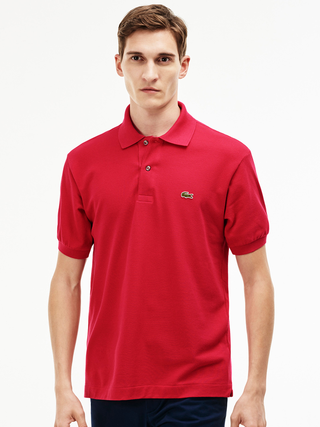 Lacoste Men Pink Solid Polo Collar Pure Cotton T-shirt