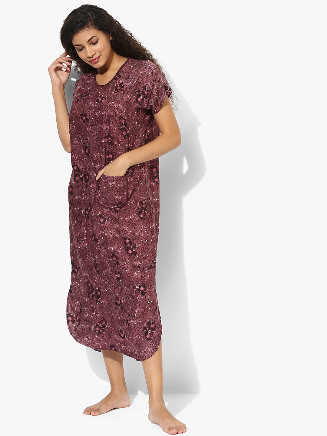 The Kaftan Company Maroon Printed Nightdress
