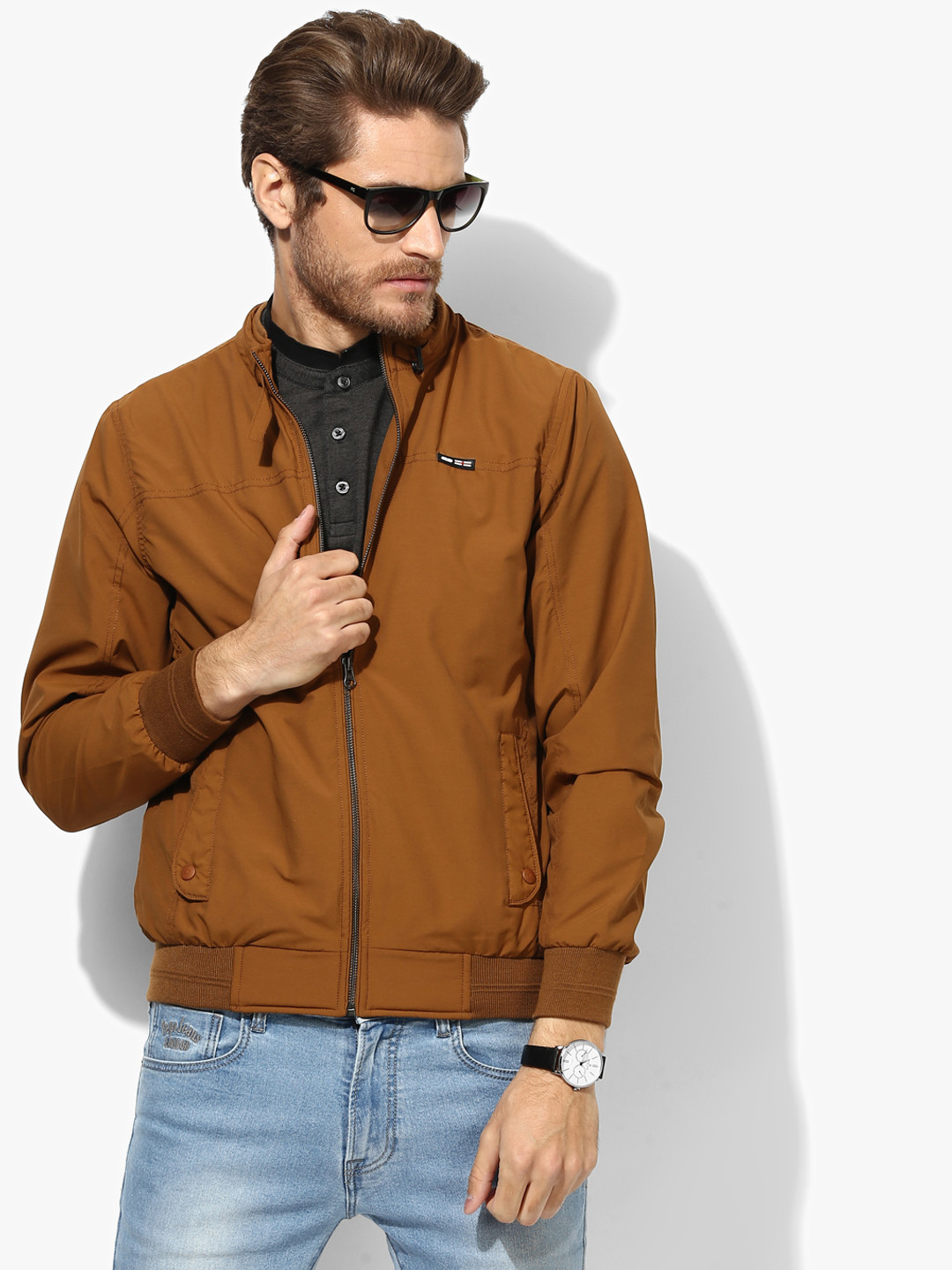 Brown Solid Casual Jacket