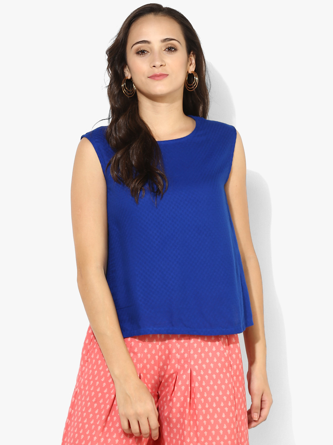 AKKRITI BY PANTALOONS Women Navy Blue Self Designed Liva Regular Top