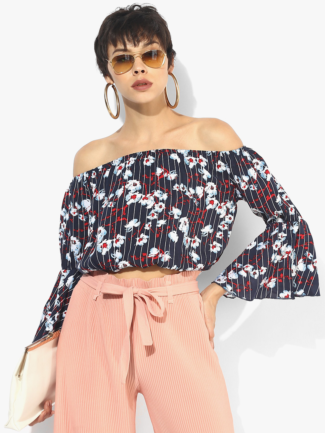 Navy Blue Printed Crop Top