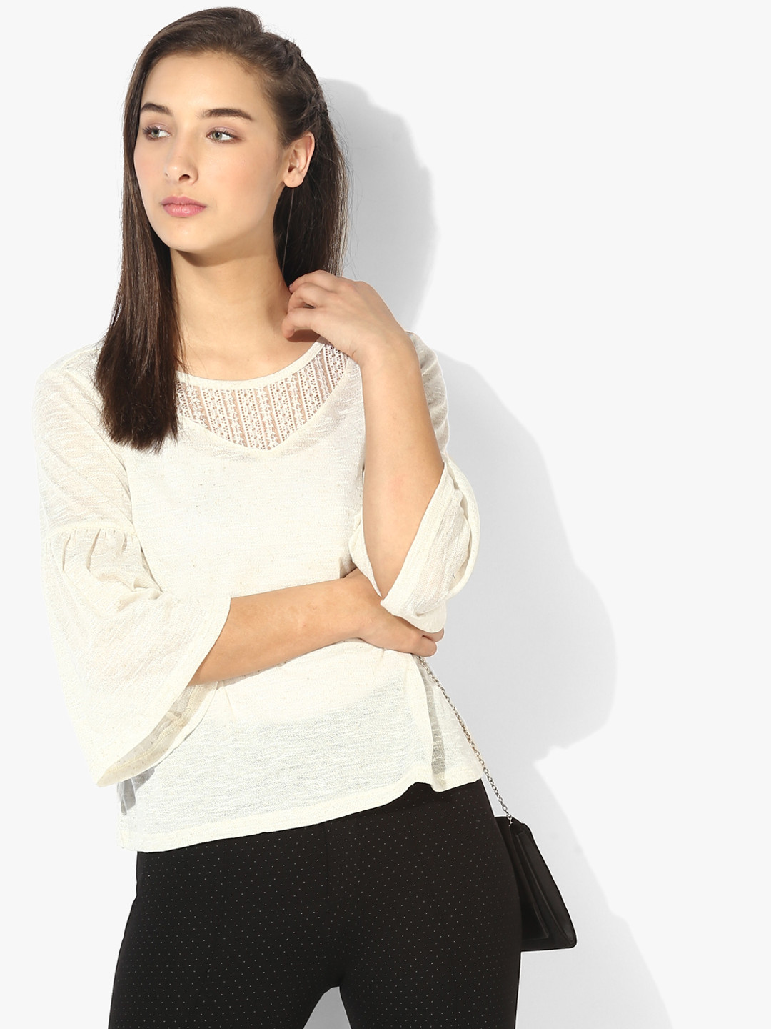 Annabelle by Pantaloons Women Cream-Coloured Solid Top