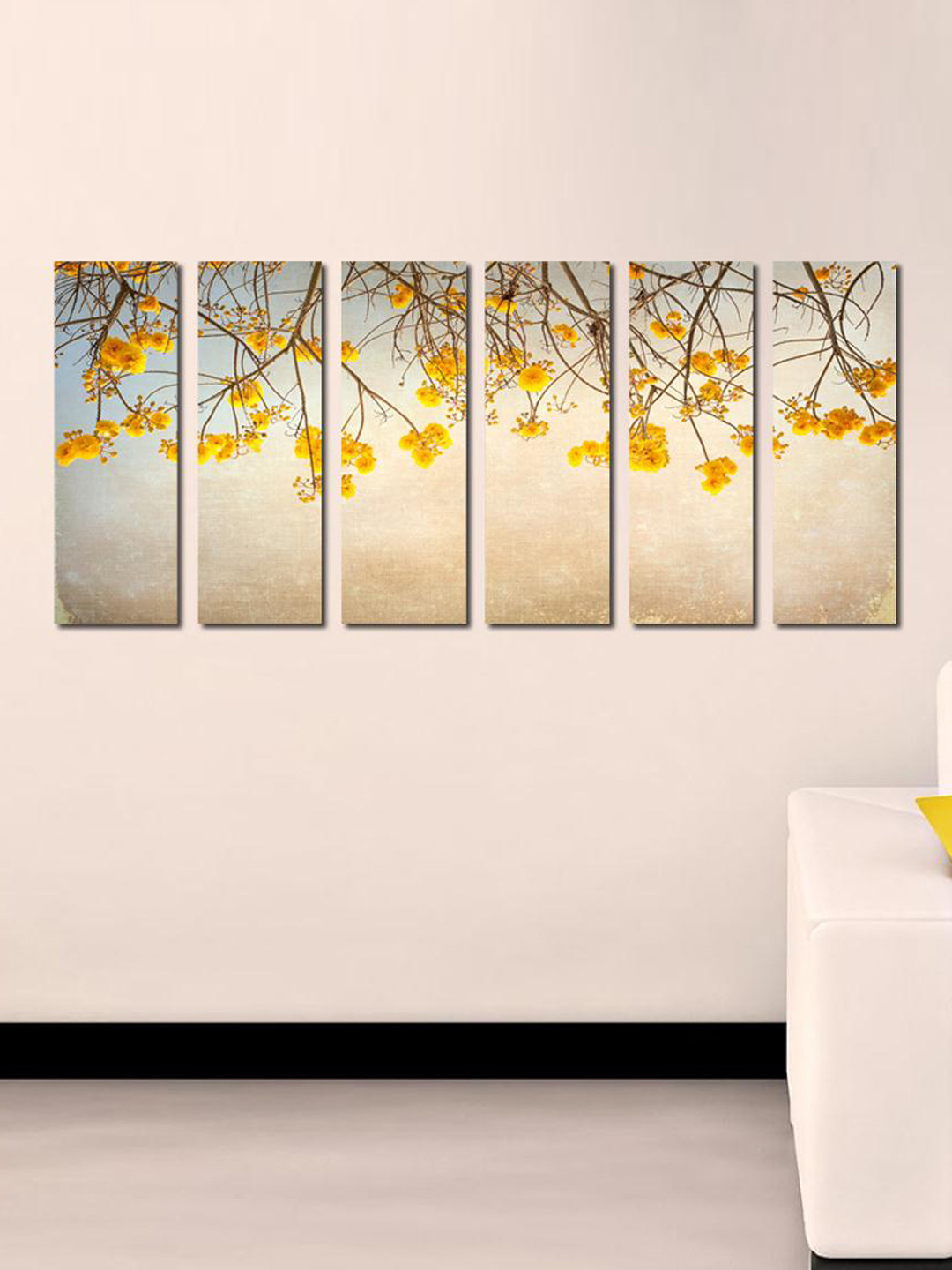 999Store Yellow Flower Stems Canvas 6 Piece Wall Rectangle Paintings Wall Art-29.9 x 10.2In