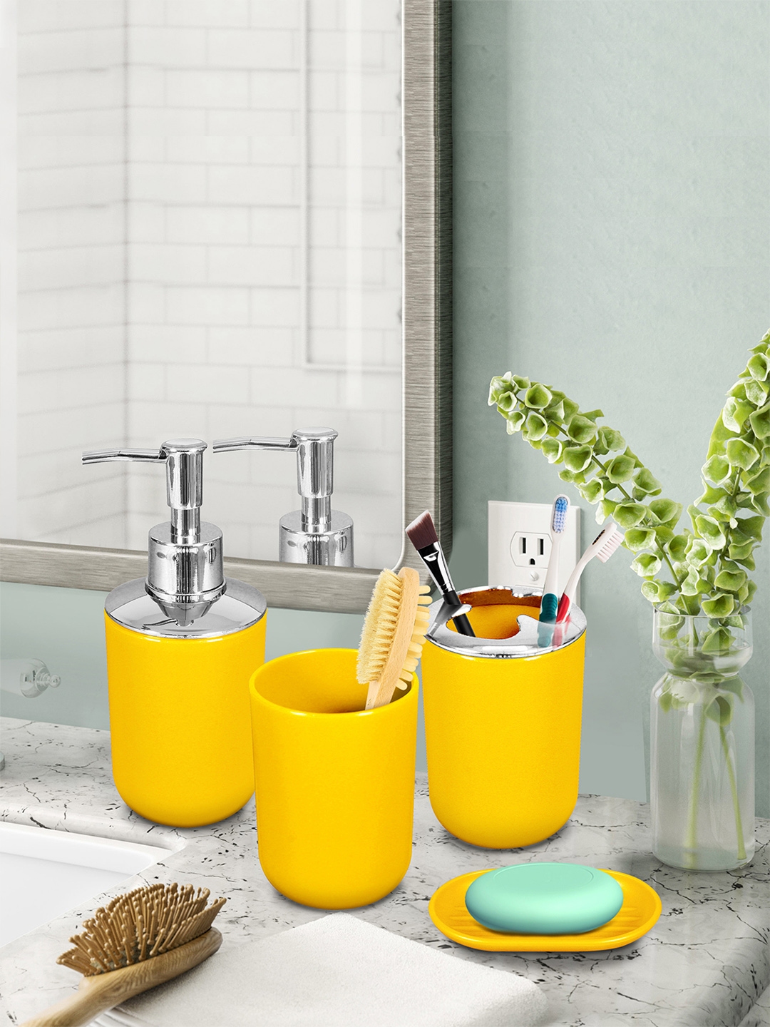 Mustard bathroom store accessories