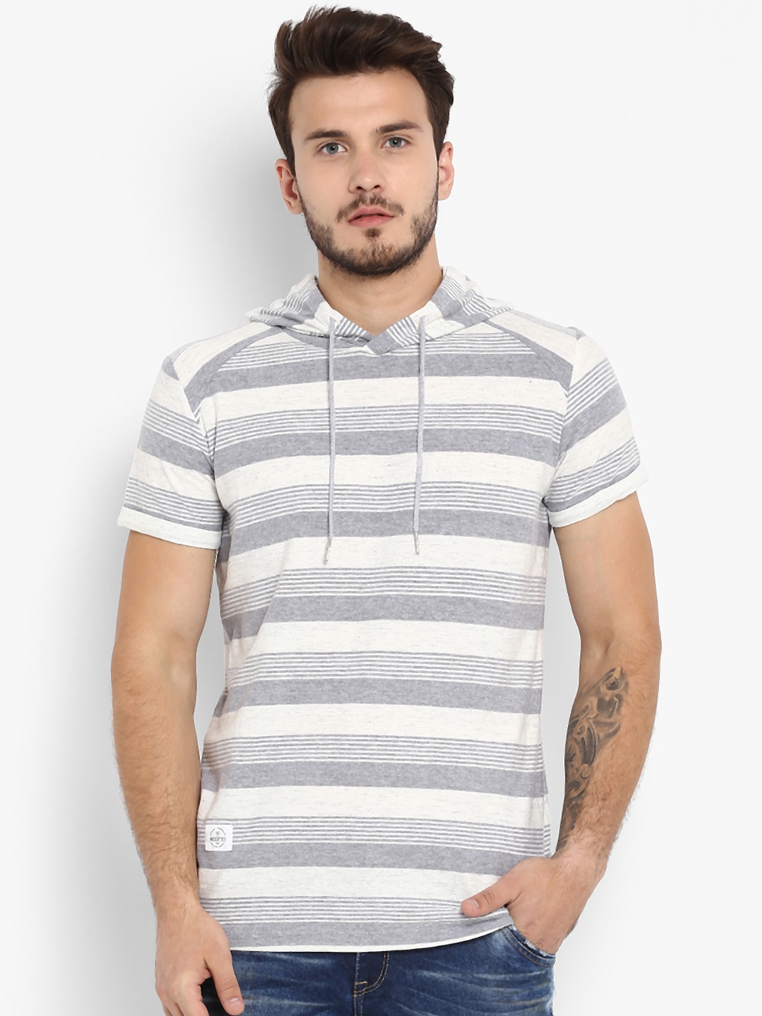 Mufti white slim fit hooded shirt 2025