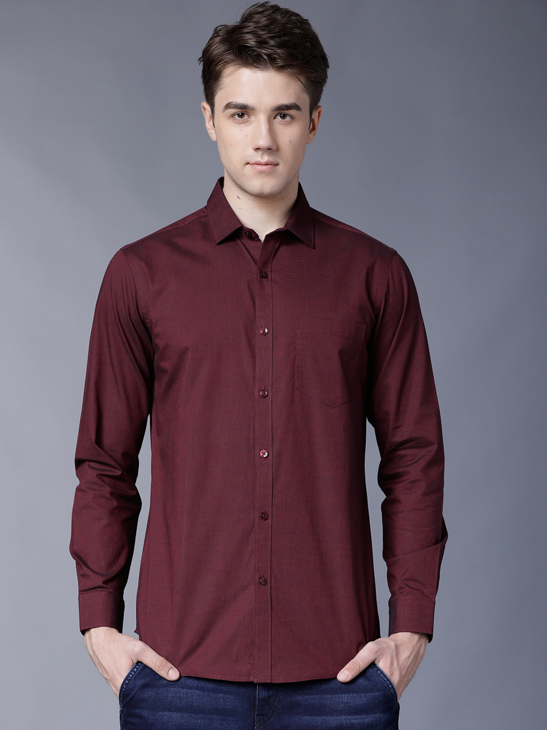 Black coffee Men Maroon Slim Fit Solid Formal Shirt