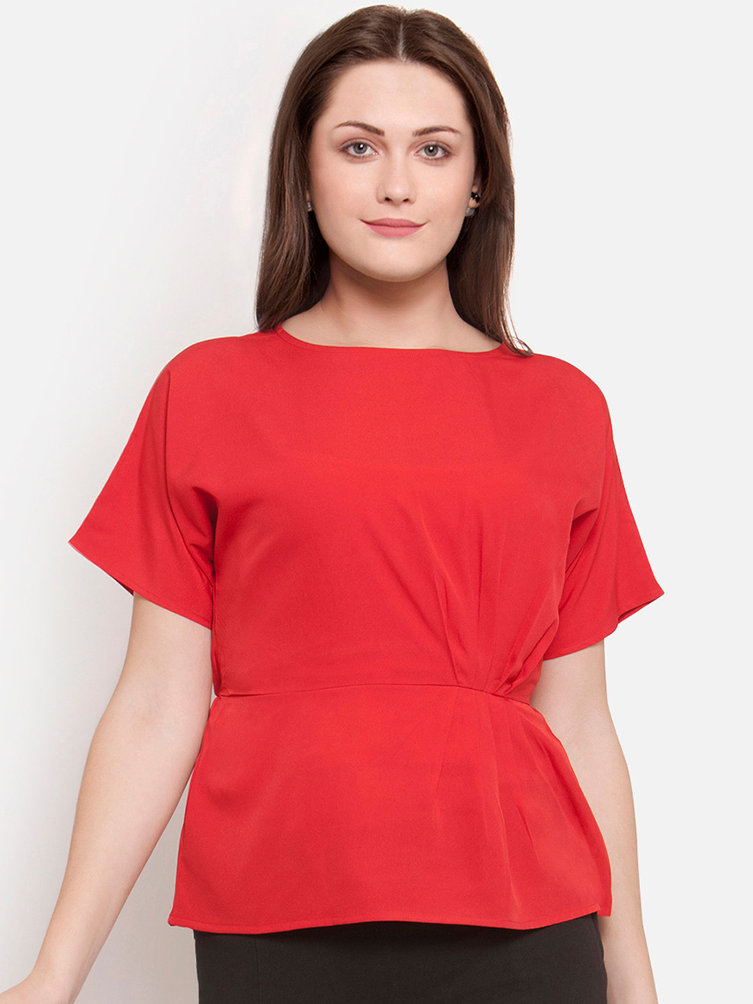 Martini Women Red Solid Cinched Waist Top