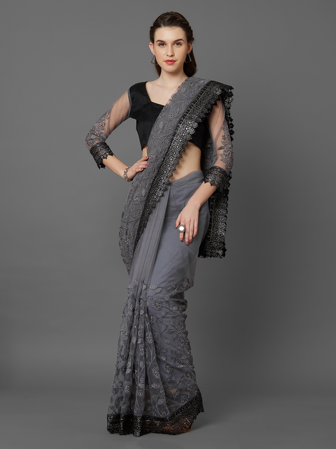 Buy Mitera Grey Woven Design Saree Sarees for Women 8536321 Myntra