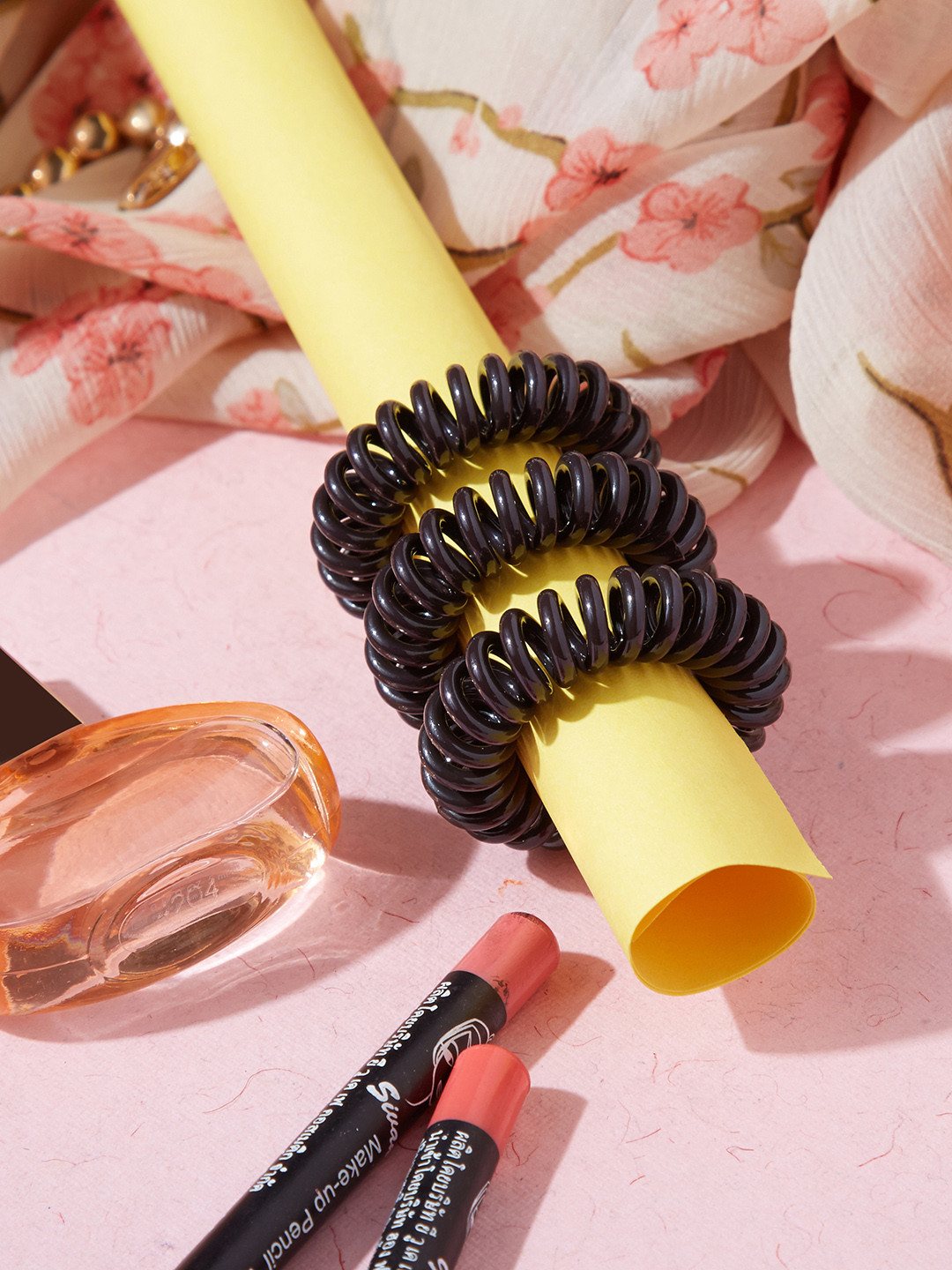 Hair Drama Co. Women Set of 3 - Black Spiral Ponytail Holder Rubber Hairband