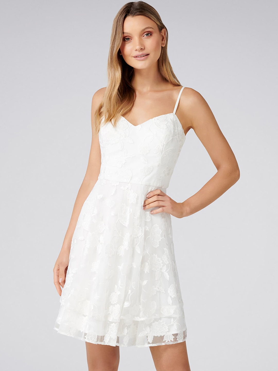 Buy Forever New Women White Lace Fit and Flare Dress - Dresses for