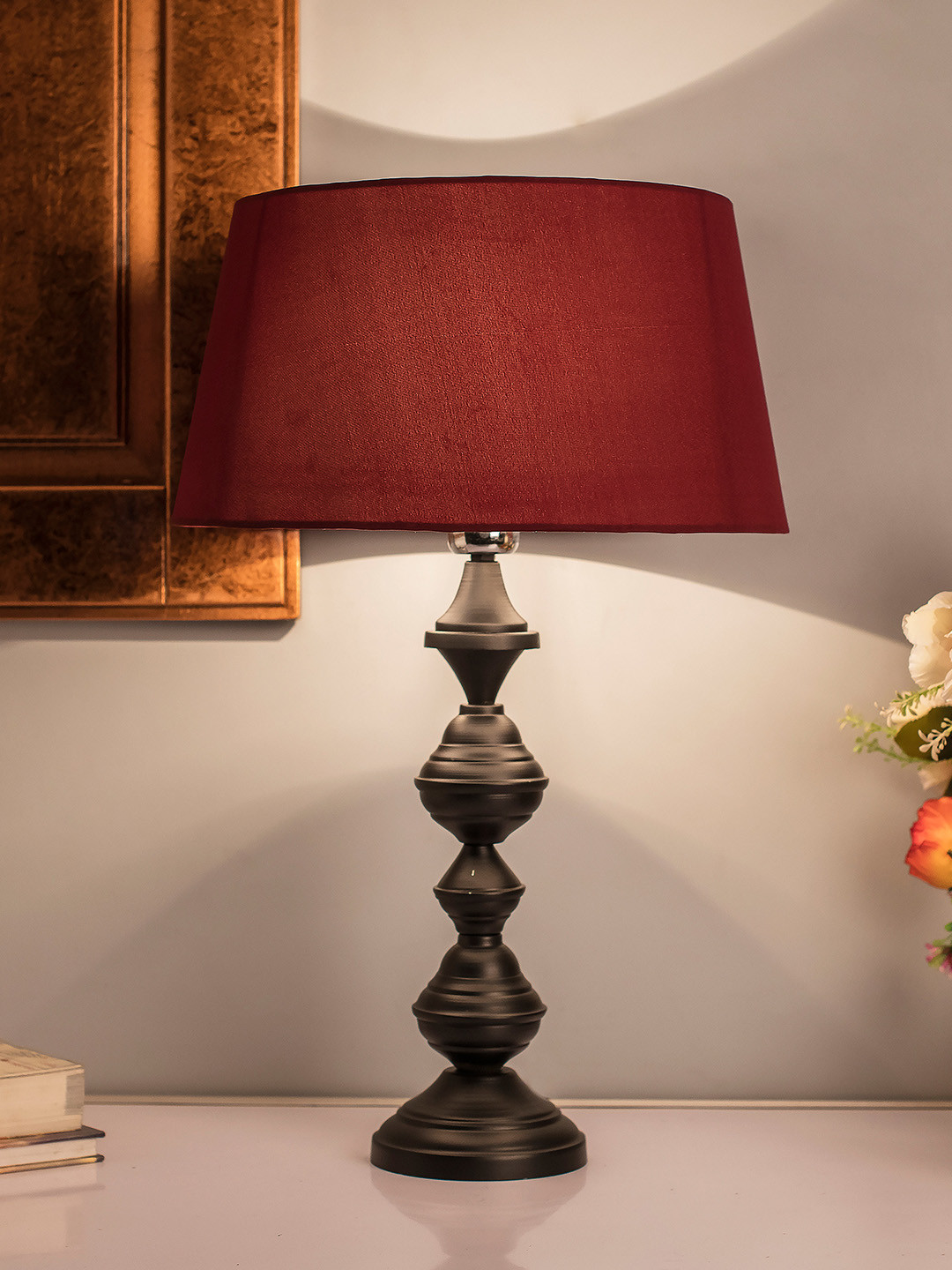 Homesake Black & Red Solid Handcrafted Bedside Standard Lamp with Shade