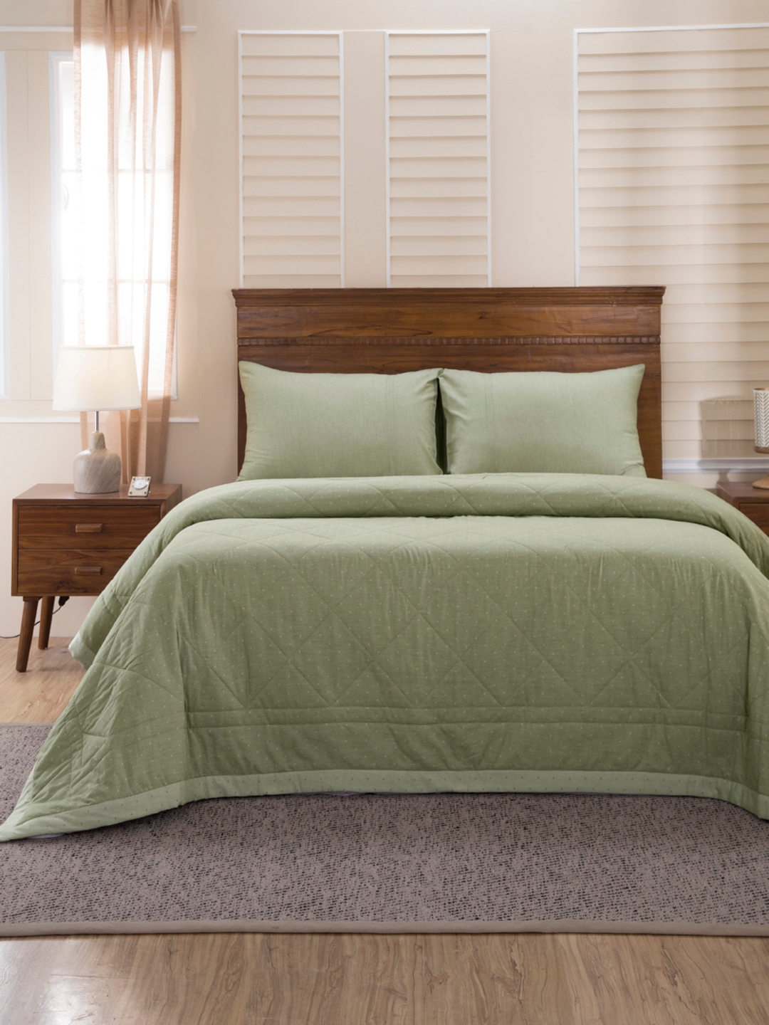 MASPAR Green Egyptian Cotton AC Room 120 GSM Double Bed Quilt