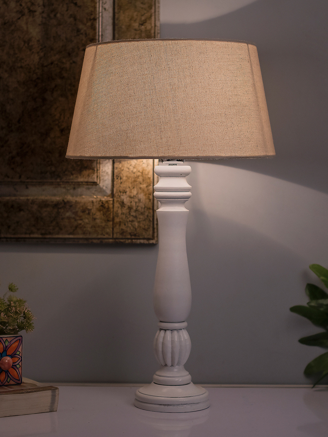 Homesake White Solid Classic Victorian Handcrafted Table Lamp with Shade