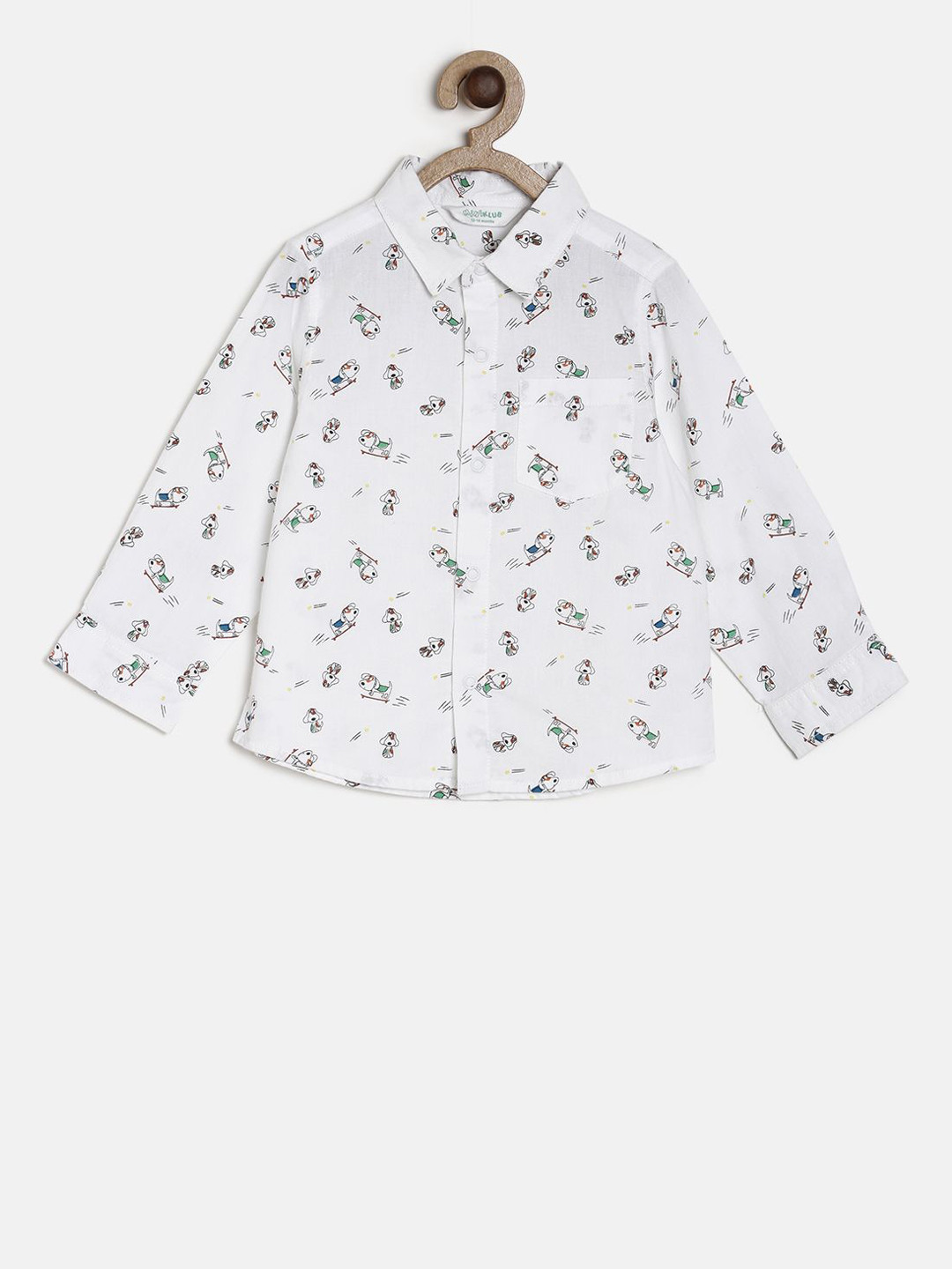 MINI KLUB Boys White Regular Fit Printed Casual Shirt