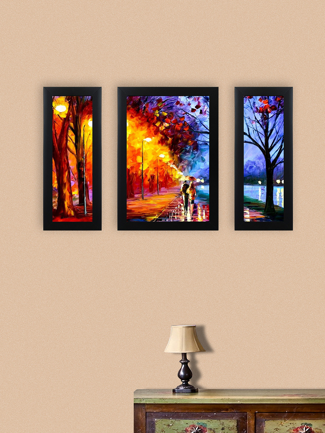 nest ART Set of 3 Multicoloured Synthetic Wood Abstract Wall Art