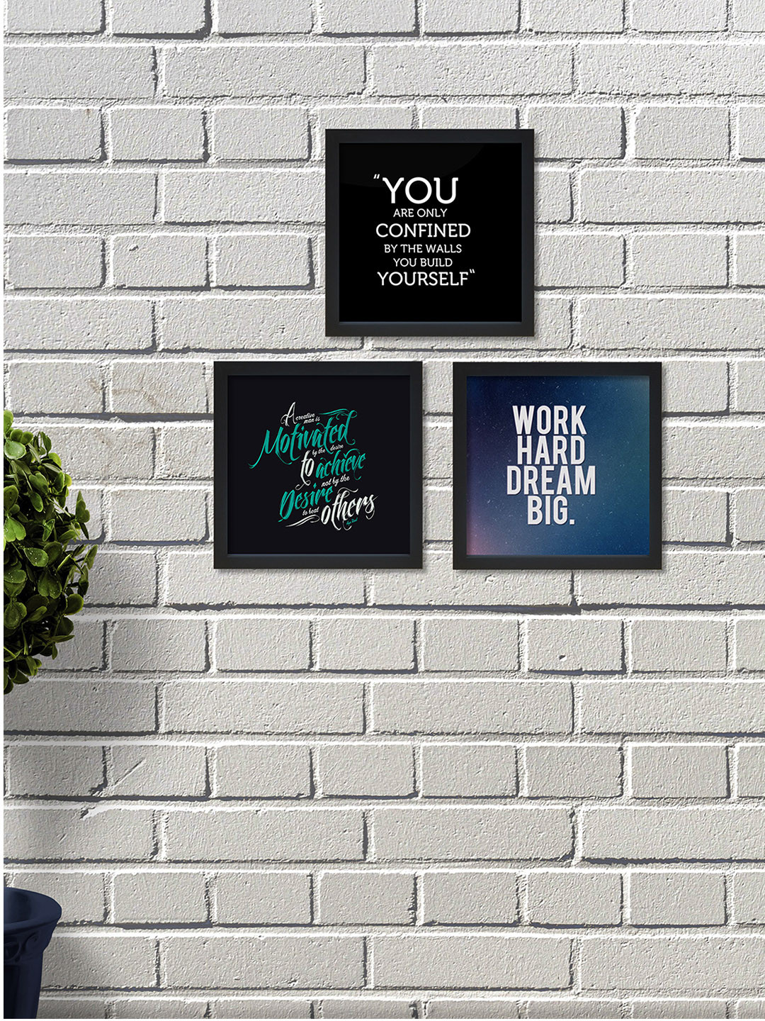 nest ART Motivational Thoughts Synthetic Wood 3 Piece Photographs Wall Art -9.5 x 9.5 In