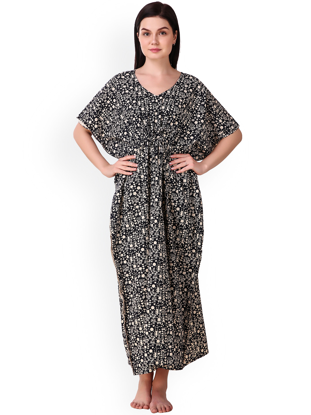 Masha Black & Beige Printed Nightdress KF-A262-1334