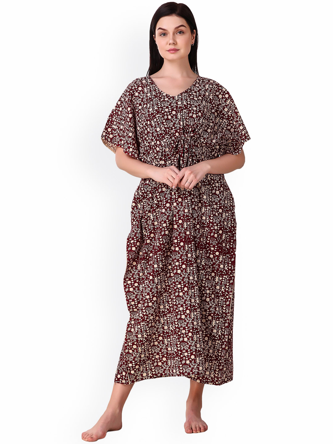 Masha Maroon Printed Nightdress KF-A262-1333