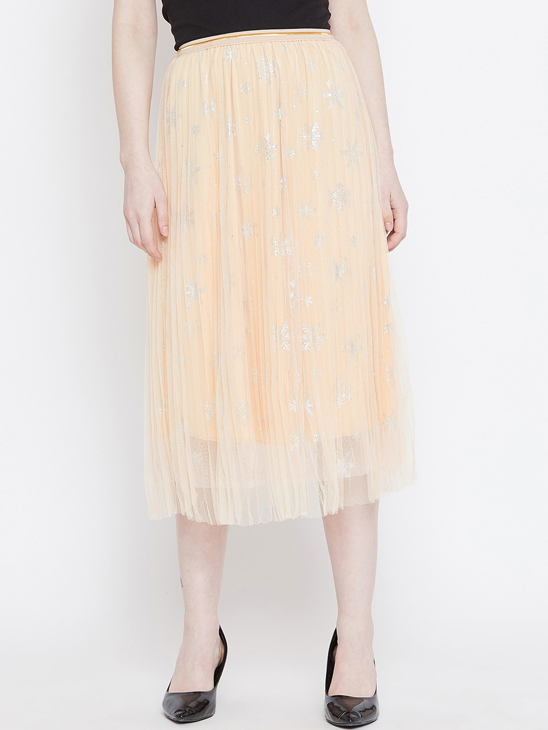 Camey Women Cream-Coloured Self Design A-line Skirt