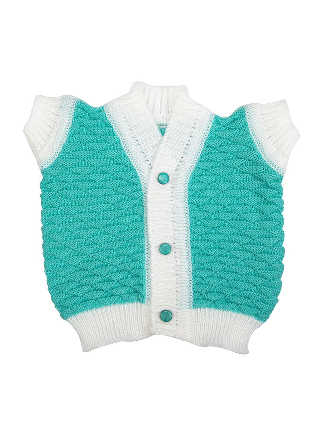 MeeMee Unisex Green & White Self Design Cardigan