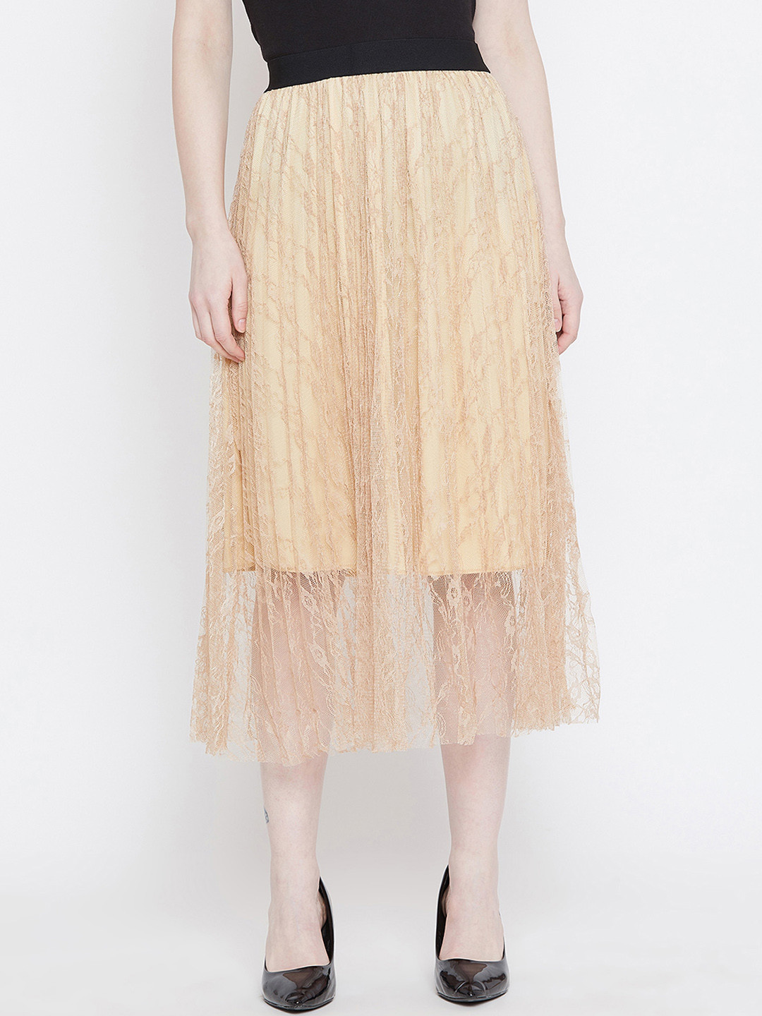 Camey Women Cream-Coloured Self Design A-Line Skirt