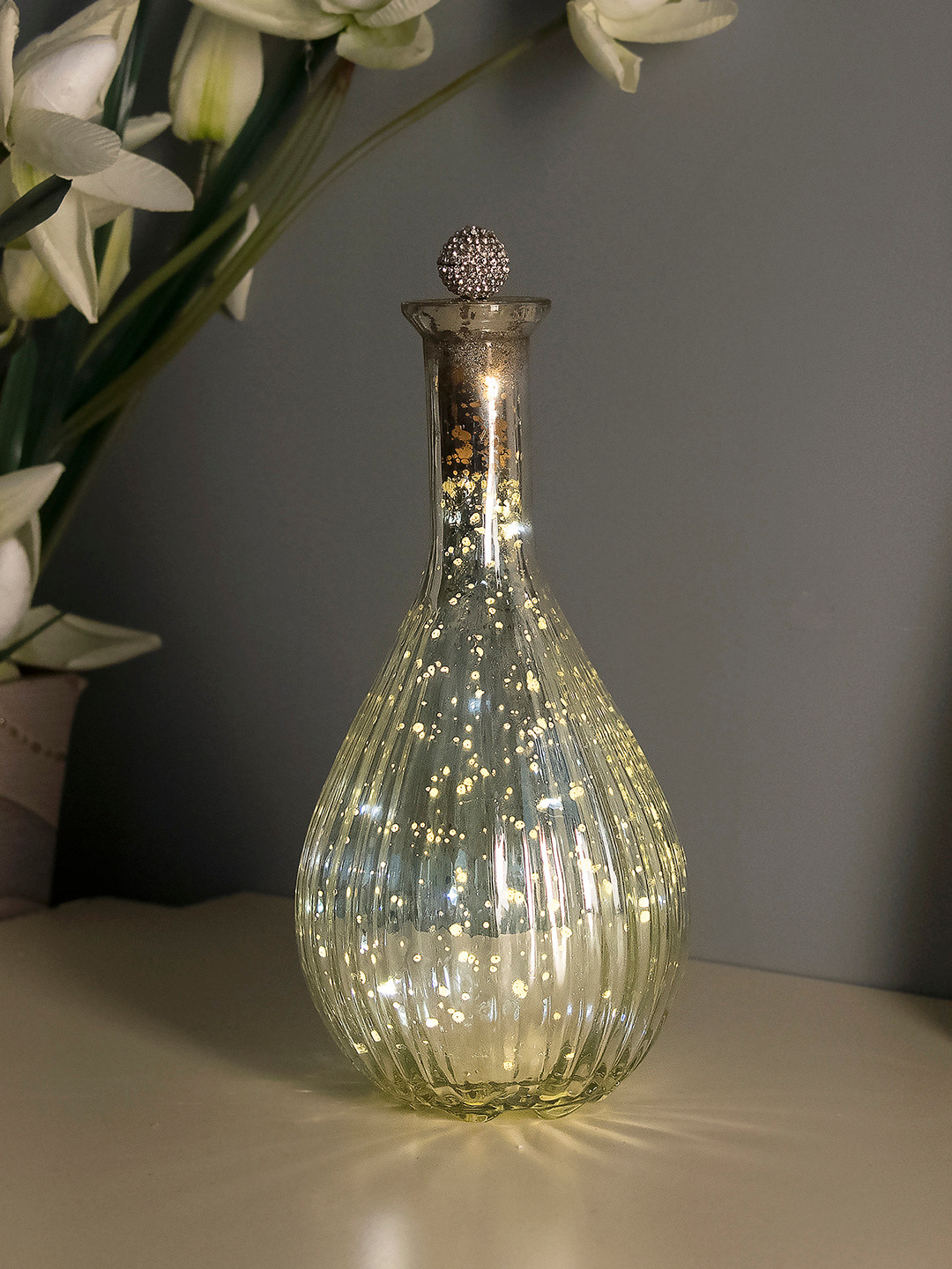 Homesake Silver-Toned Solid Handcrafted Ovoid Bottle Lamp