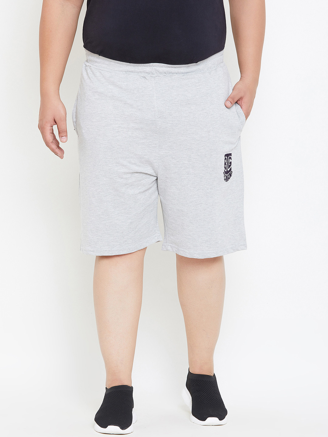 bigbanana Plus Size Men Grey Solid Regular Fit Sports Shorts