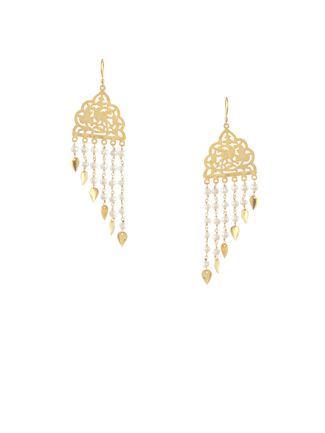 Silvermerc Designs Gold-Plated & Pearl Studded Circular Drop Earrings
