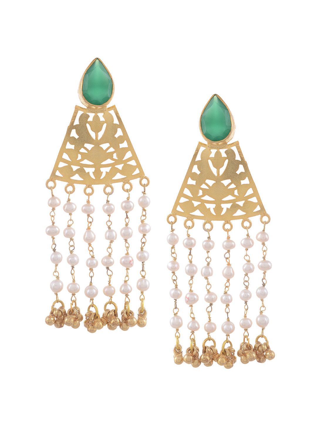 Silvermerc Designs Gold-Plated Handcrafted Sterling Silver Onyx & Pearl Studded Earrings